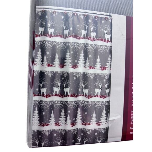Reindeer Games Winter Shower Curtain Set With Hooks Christmas Winter - Picture 3 of 5